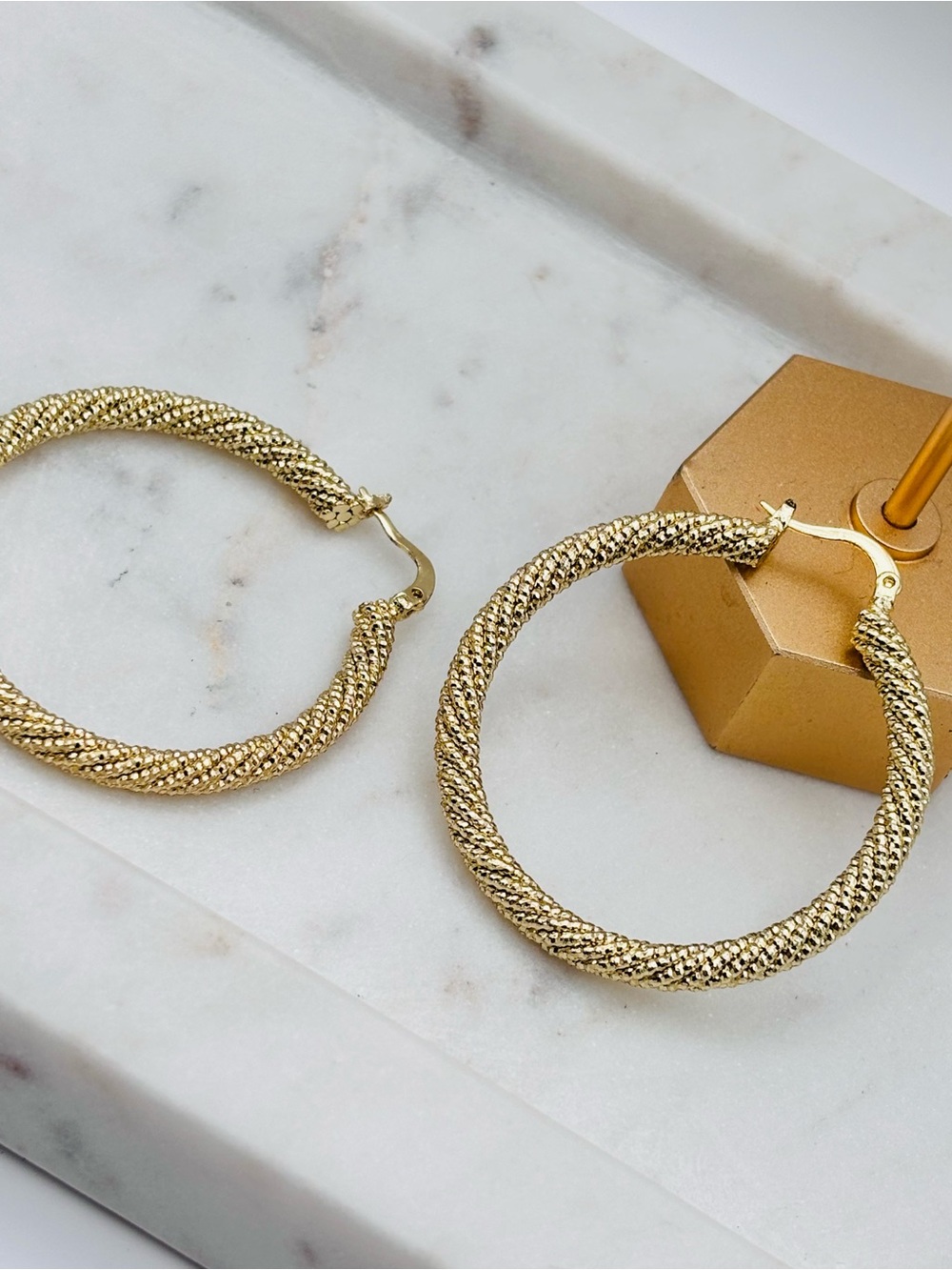 Textured Gold Hoop Earrings - Women Jewelry
